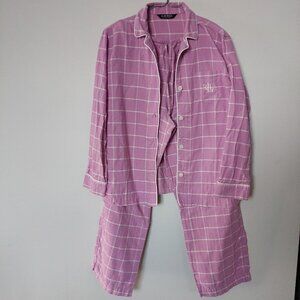 Lauren Ralph Lauren 2-Pc Notch Collar Pyjama Set in Pink Plaid Sizs S